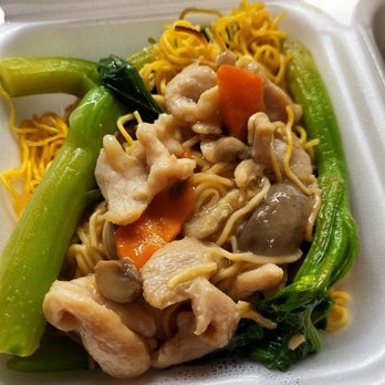 KW Cafe - leftovers...Chicken, veggie, bok choy with noodles - Hong Kong Style Cafe Near Me - Rowland Heights, California