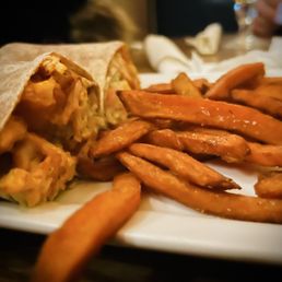Chicken Buffalo Wrap with sweet potatoes fries