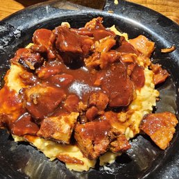 Pork burnt ends with cheese grits