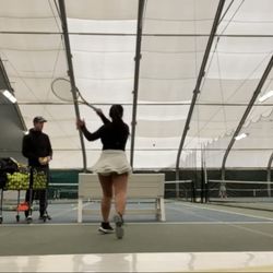 Rise Athletic Club - Working on forehand spin and clearance with Derrick. Good repertoire of drills and skill building activities to address your concerns.