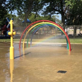 Rosemont Park District Splash Pad - Splash pad with a double rainbow - Swimming Pools Near Me - Rosemont, Illinois