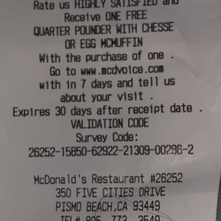 McDonald's - Offer to buy high ratings printed right at the top of the receipt.