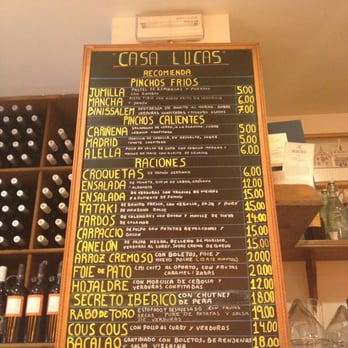 Casa Lucas - The lunch menu behind the bar - Tapas Bars Near Me - Madrid, M Casa Lucas - The lunch menu behind the bar - Tapas Bars Near Me - Madrid, M