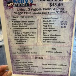 Kelly’s Kitchen - Lunch and dinner Menu