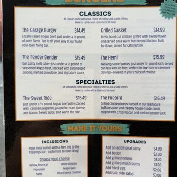 The Garage - Menu - Burgers Near Me - Navasota, Texas The Garage - Menu - Burgers Near Me - Navasota, Texas