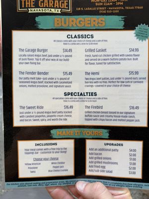 Menu photo 1 The Garage Navasota, TX Menu photo 1 The Garage Navasota, TX