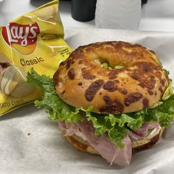 Kravings - Ham and cream cheese bagel sandwich