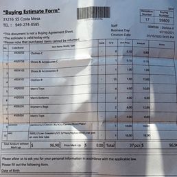 buying estimate form