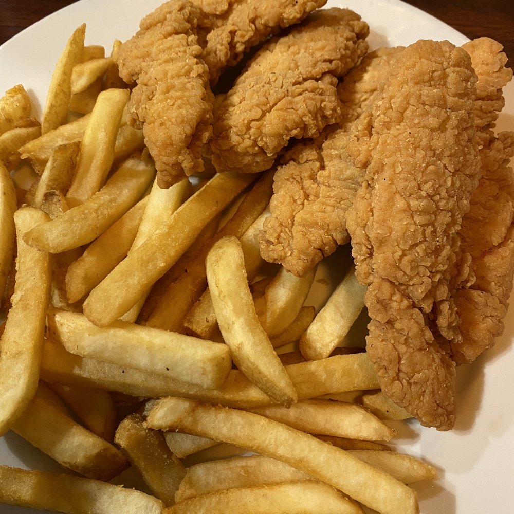 Egg Farm Cafe - "hand battered" chicken tenders. Definitely frozen from a - Breakfast & Brunch Near Me - Flower Mound, Texas