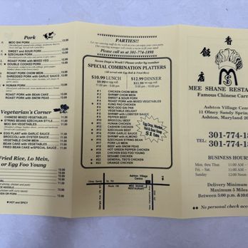 Mee Shane Restaurant - Latest menu as of August 2025 - Chinese Near Me - Ashton, Maryland