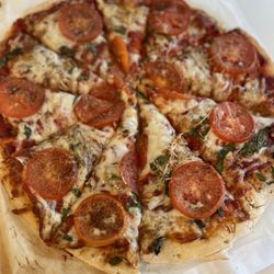 Valentino's Gourmet - Margarita Pizza - Custom w red sauce and light cheese!