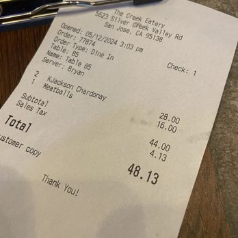 The Creek Eatery - $14 a glass for wine?! - Wine Bars Near Me - San Jose, California The Creek Eatery - $14 a glass for wine?! - Wine Bars Near Me - San Jose, California