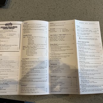 Ono's Sushi - a menu for a sushi restaurant - Sushi Bars Near Me - Abbotsford, British Columbia