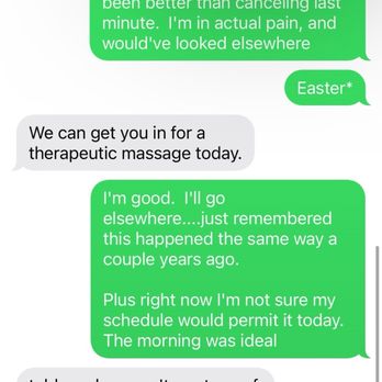 The Wellness Center - Text messages between wellness center between the provider and myself regarding their last minute cancelation - Acupuncture Near Me - Denver, Colorado The Wellness Center - Text messages between wellness center between the provider and myself regarding their last minute cancelation - Acupuncture Near Me - Denver, Colorado