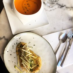 Les P'tites Indécises - Pumpkin and Passion fruit soup €7 and tartare from shrimps €8.  I loved the soup!!!