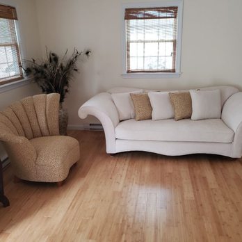 A3D Upholstery - Oversized couch with a retro chair re upholstered - Furniture Reupholstery Near Me