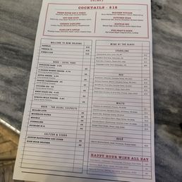 Cocktail menu