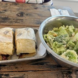 Pastrami in ciabatta with Cesar salad