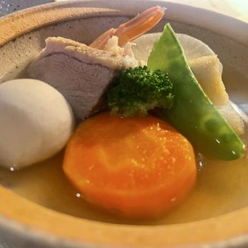 Engawa by Islander Sake Brewery - Nimono - delicate broth with vegetables shrimp and poultry - Japanese Near Me - Waimea, Hawaii Engawa by Islander Sake Brewery - Nimono - delicate broth with vegetables shrimp and poultry - Japanese Near Me - Waimea, Hawaii