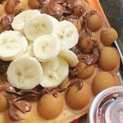 The 505 - Bubble Waffle---Nutella & Banana with Bourbon Maple Syrup