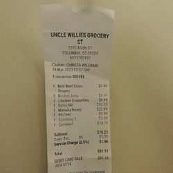 Uncle Willie’s Grocery Store - Receipt
