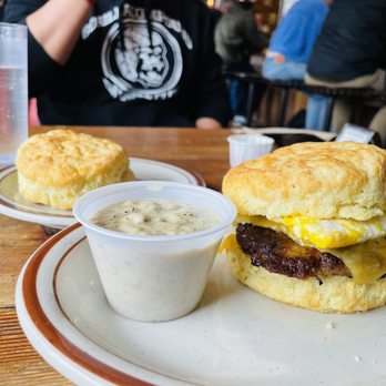 Pine State Biscuits - Biscuit with sausage and eggs - Southern Near Me - Portland, Oregon Pine State Biscuits - Biscuit with sausage and eggs - Southern Near Me - Portland, Oregon