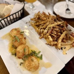Monocacy Crossing - Crispy Goat Cheese Fritters and furikake spam fries