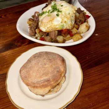 Zini's Diner - Prime Rib Skillet with toasted English Muffin. Perfect. - American Near Me - Cloverdale, California Zini's Diner - Prime Rib Skillet with toasted English Muffin. Perfect. - American Near Me - Cloverdale, California