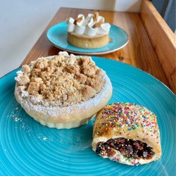 La Sicilia Italian Bakery & Cafe - Apple pastry (apple pie filling under buttery crumb topping) + Italian cookie (candied orange/fig center)
