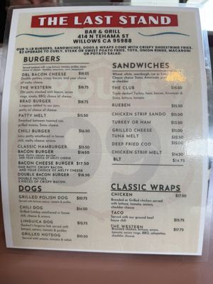 Menu photo 1 The Last Stand Willows, CA