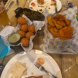 Hush puppies, collard greens, lobster roll