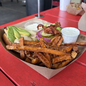Ed's Burger Joint - Grilled Chicken Avocado Sandwich with sweet potato fries & marshmallow sauce - Burgers Near Me - Hattiesburg, Mississippi Ed's Burger Joint - Grilled Chicken Avocado Sandwich with sweet potato fries & marshmallow sauce - Burgers Near Me - Hattiesburg, Mississippi