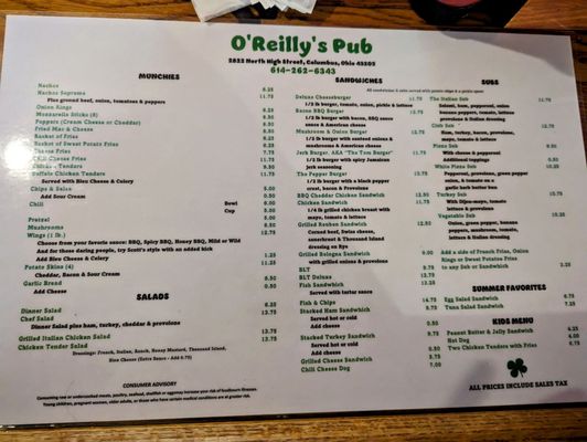 Menu photo 2 O'Reilly's Pub Columbus, OH Menu photo 2 O'Reilly's Pub Columbus, OH