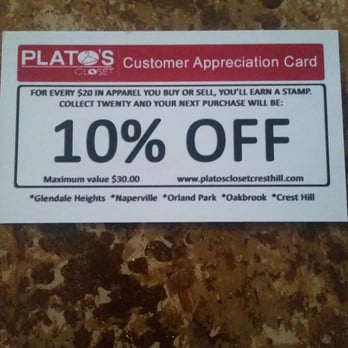 Plato's Closet - New Customer Appreciation Card. .. I'm so glad they re-implemented  a shopping/buying incentive! - Used, Vintage & Consignment Near Me - Crest Hill, Illinois