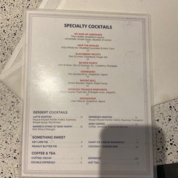 Coconuts - Cocktail menu. - Seafood Near Me - Fort Lauderdale, Florida