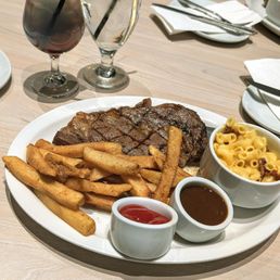 Ribeye, Steak Fries, Bacon Mac and Cheese, with a Firecracker Iced Tea Ribeye, Steak Fries, Bacon Mac and Cheese, with a Firecracker Iced Tea