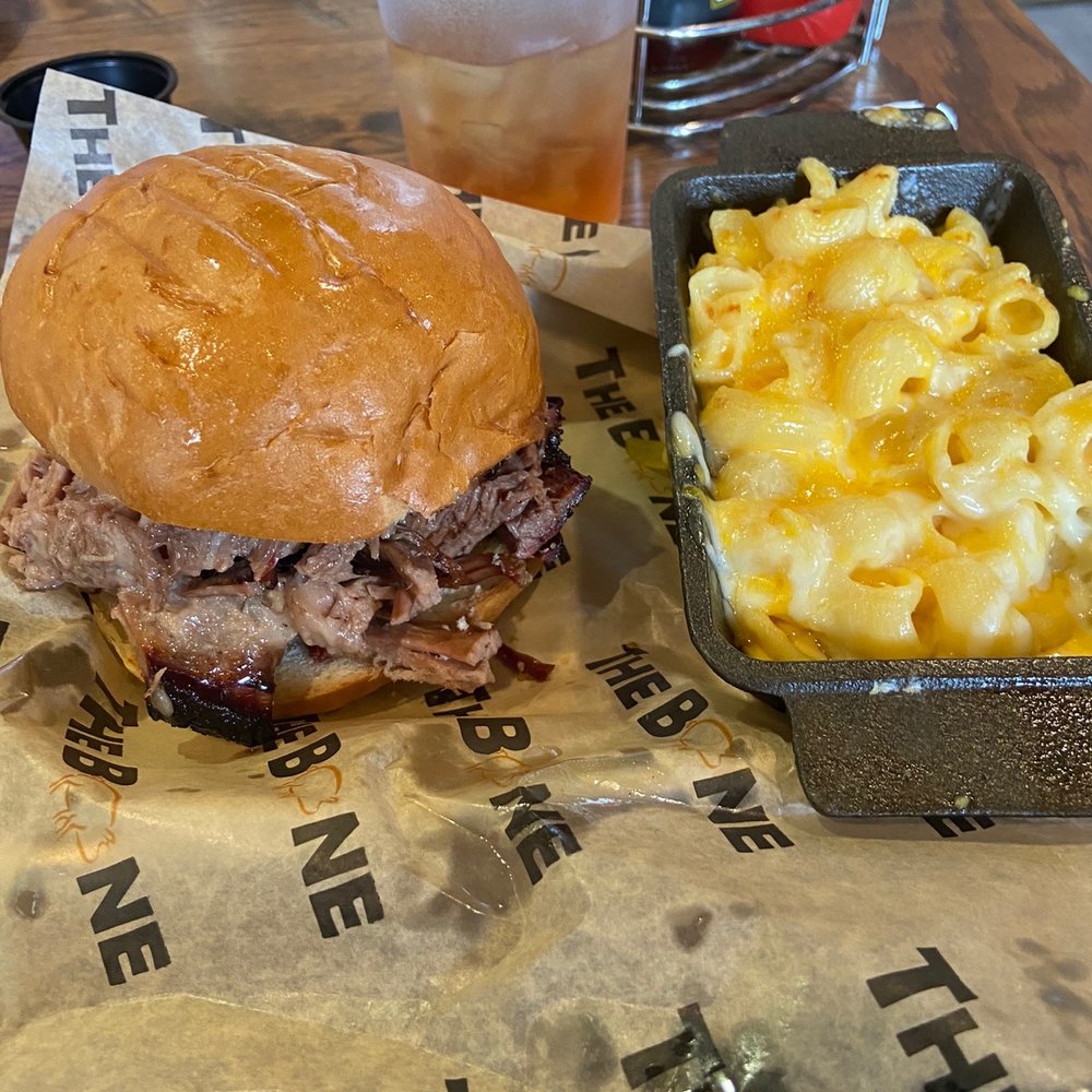 Brisket sandwich and Mac n Cheese