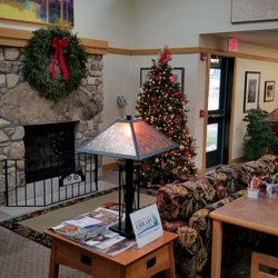 Door County Library - Sister Bay - Fireplace decorated for the winter holidays.