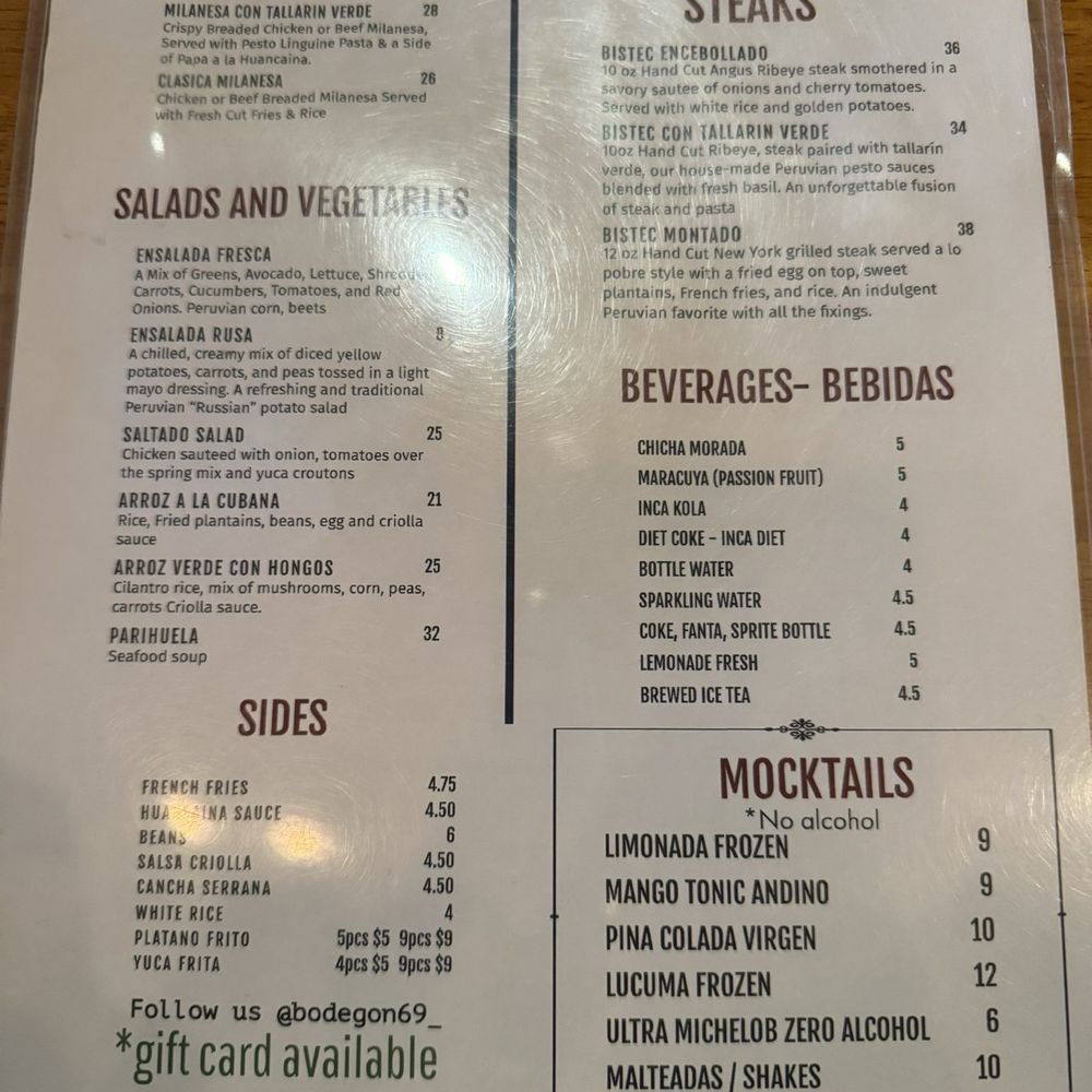 Bodegon No 69 - Menu - Latin American Near Me - Pasadena, California