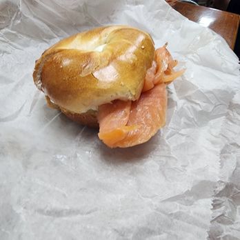 Between the Bagel - Salmon with plain bagel - Bagels Near Me - Astoria, New York Between the Bagel - Salmon with plain bagel - Bagels Near Me - Astoria, New York