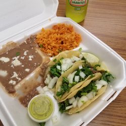 La Unica - Asada street tacos with rice and beans. I added the Jarritos and it still came in under $10.