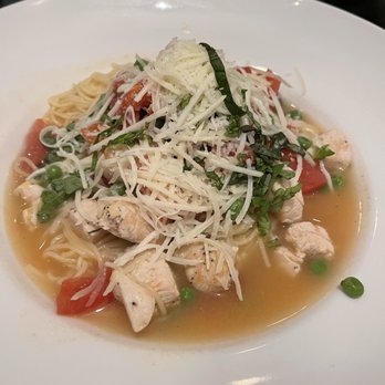 Salt & Pepper - Organic chicken cappelini tomatoes, green peas, Parmigiano Reggiano with wine & chicken broth - American Near Me - Tiburon, California Salt & Pepper - Organic chicken cappelini tomatoes, green peas, Parmigiano Reggiano with wine & chicken broth - American Near Me - Tiburon, California