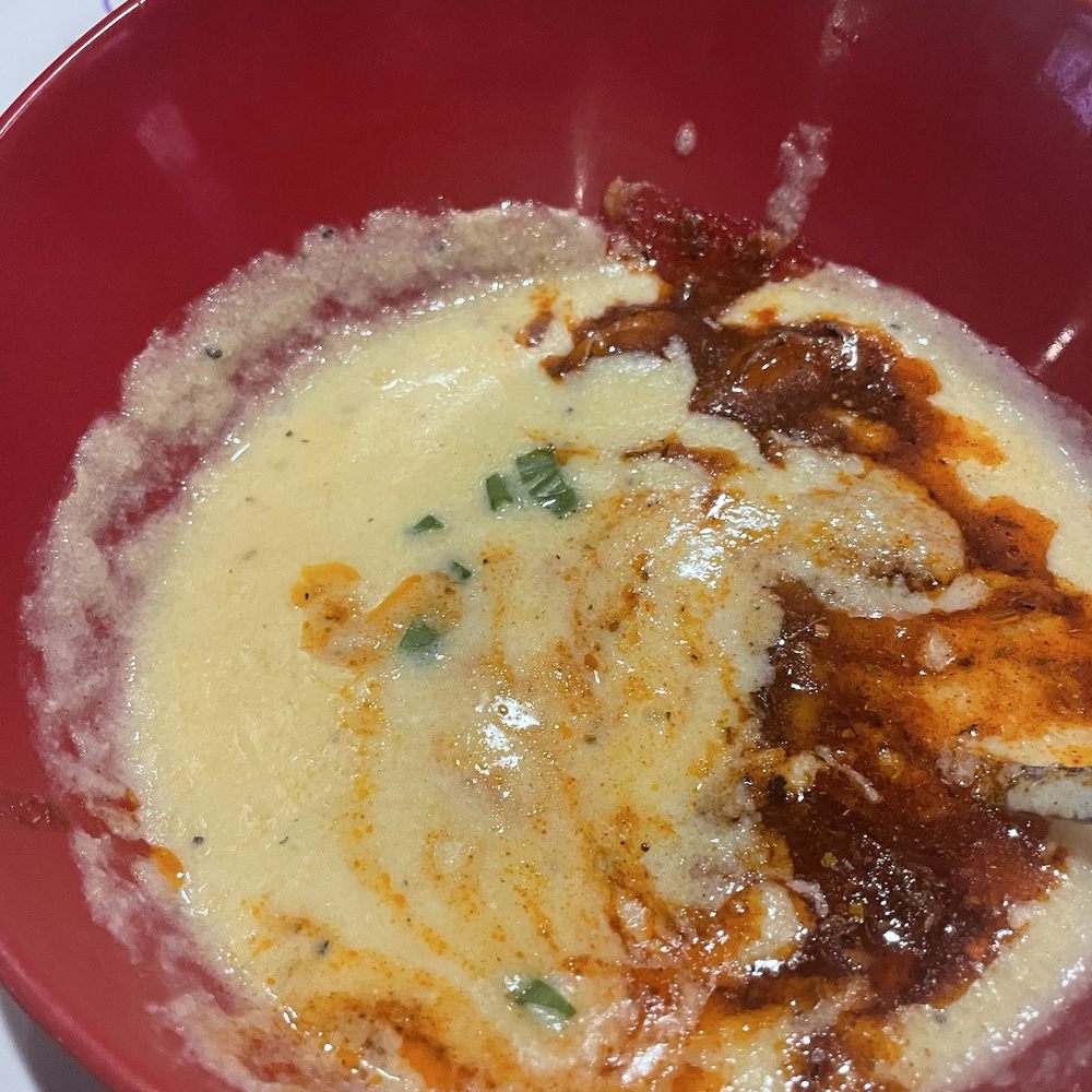 Shrimp and very runny grits. Shrimp and very runny grits.