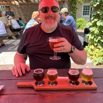 Brewery Ardennes - Flight and happy hubby - Breweries Near Me - Geneva, New York Brewery Ardennes - Flight and happy hubby - Breweries Near Me - Geneva, New York