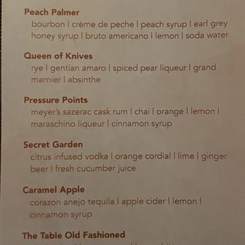 The Table - Drink menu January 2025 - New American Near Me - San Jose, California