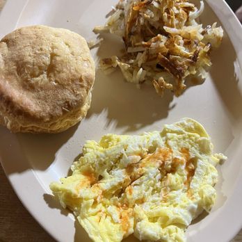 Lakeside Restaurant - Eggs scrambled hard, hash browns, and a biscuit - New American Near Me - Madisonville, Texas Lakeside Restaurant - Eggs scrambled hard, hash browns, and a biscuit - New American Near Me - Madisonville, Texas