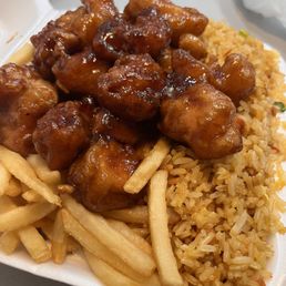 Orange chicken combo w fried rice and French fries Orange chicken combo w fried rice and French fries
