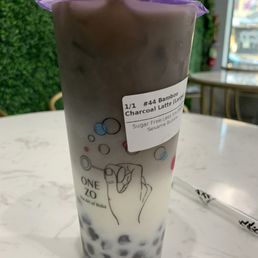 Bamboo Charcoal Latte with Sesame Boba