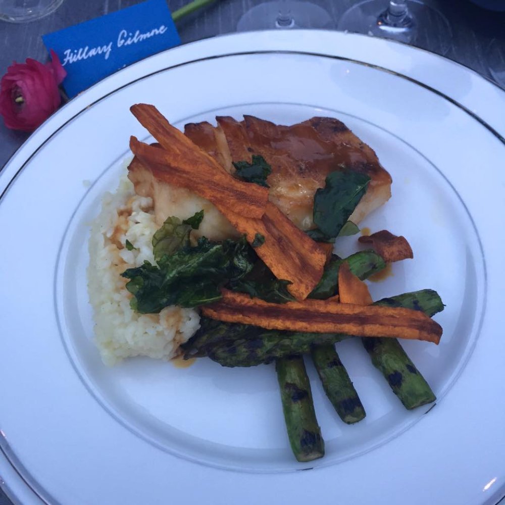 Napa Valley Catering - Red Cooked Chilean Sea Bass with Lemon Grass Scented Sticky Rice, Grilled Tips of Asparagus with Orange Soy Glaze Ginger and Scallion - Caterers Near Me - Napa, California