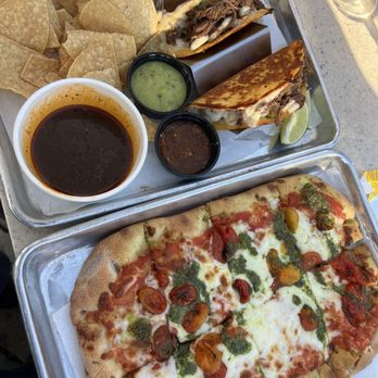 Ballast Point Brewing Long Beach - queso birria tacos and marg pizza - Breweries Near Me - Long Beach, California